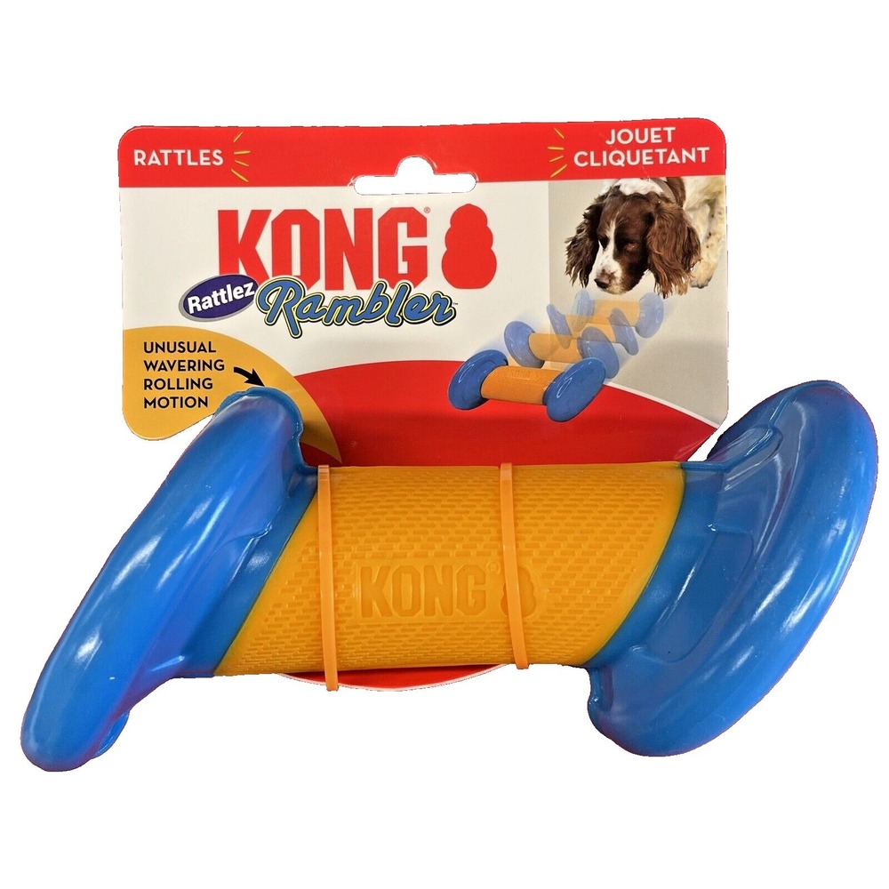 KONG Rambler Rattlez Dumbbell Dog Toy Large Durable Rubber PHR12 Blue Orange